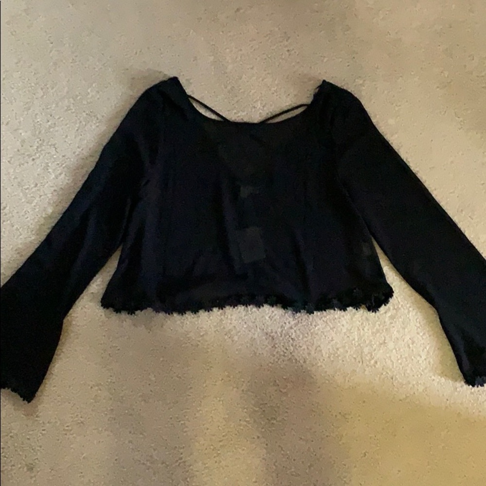 Long sleeve black sheer crop top